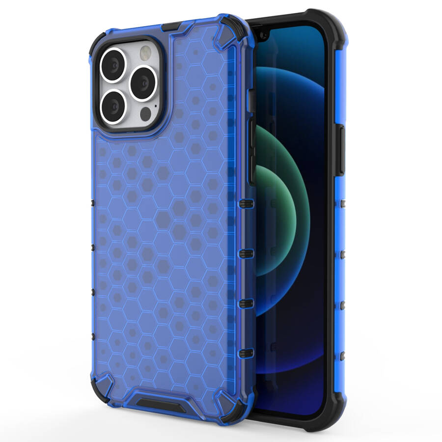 HONEYCOMB CASE ARMOR COVER WITH TPU BUMPER FOR IPHONE 13 PRO MAX BLUE