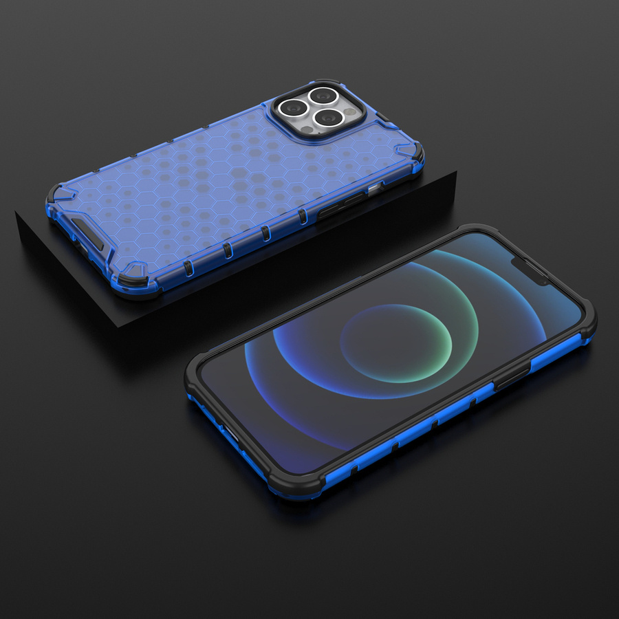 HONEYCOMB CASE ARMOR COVER WITH TPU BUMPER FOR IPHONE 13 PRO MAX BLUE