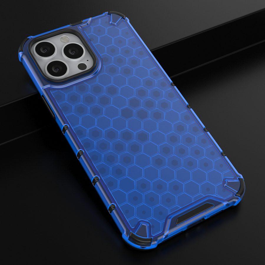 HONEYCOMB CASE ARMOR COVER WITH TPU BUMPER FOR IPHONE 13 PRO MAX BLUE