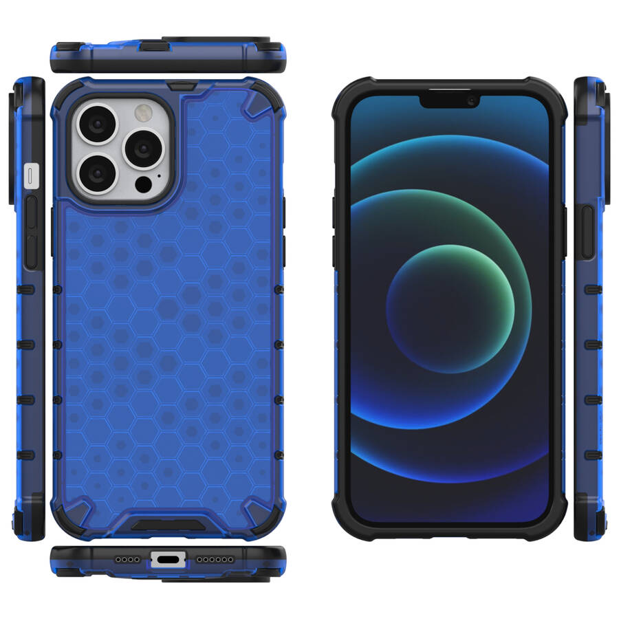 HONEYCOMB CASE ARMOR COVER WITH TPU BUMPER FOR IPHONE 13 PRO MAX BLUE