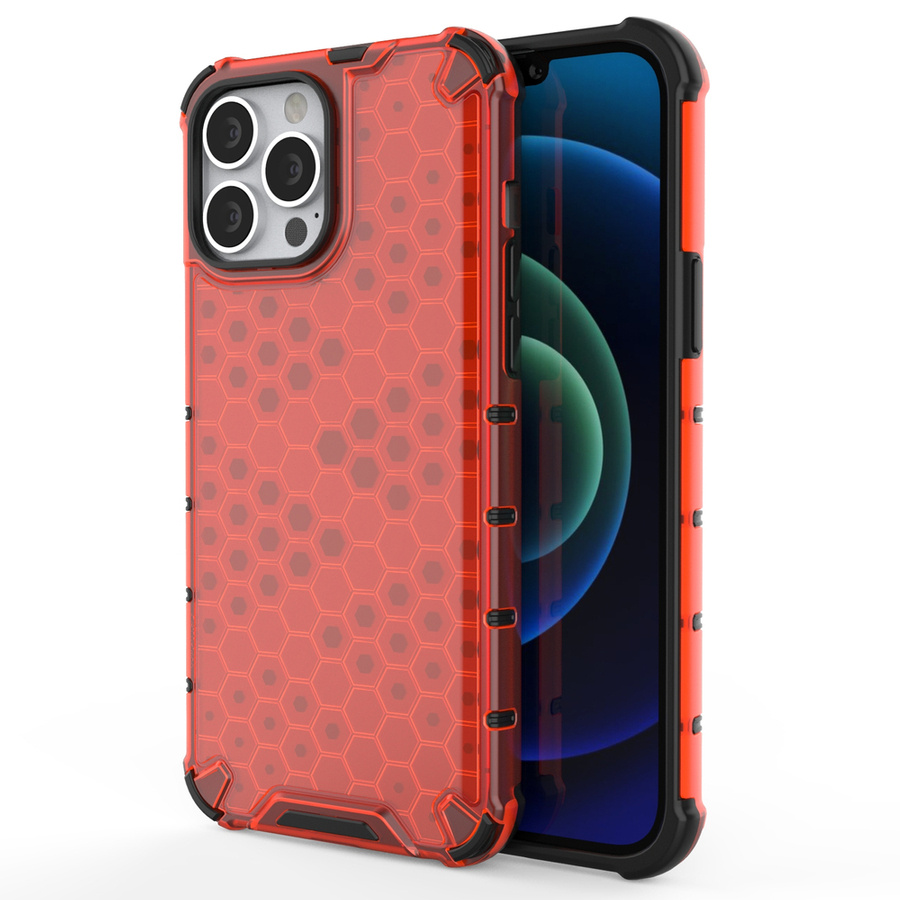 HONEYCOMB CASE ARMOR COVER WITH TPU BUMPER FOR IPHONE 13 PRO MAX RED