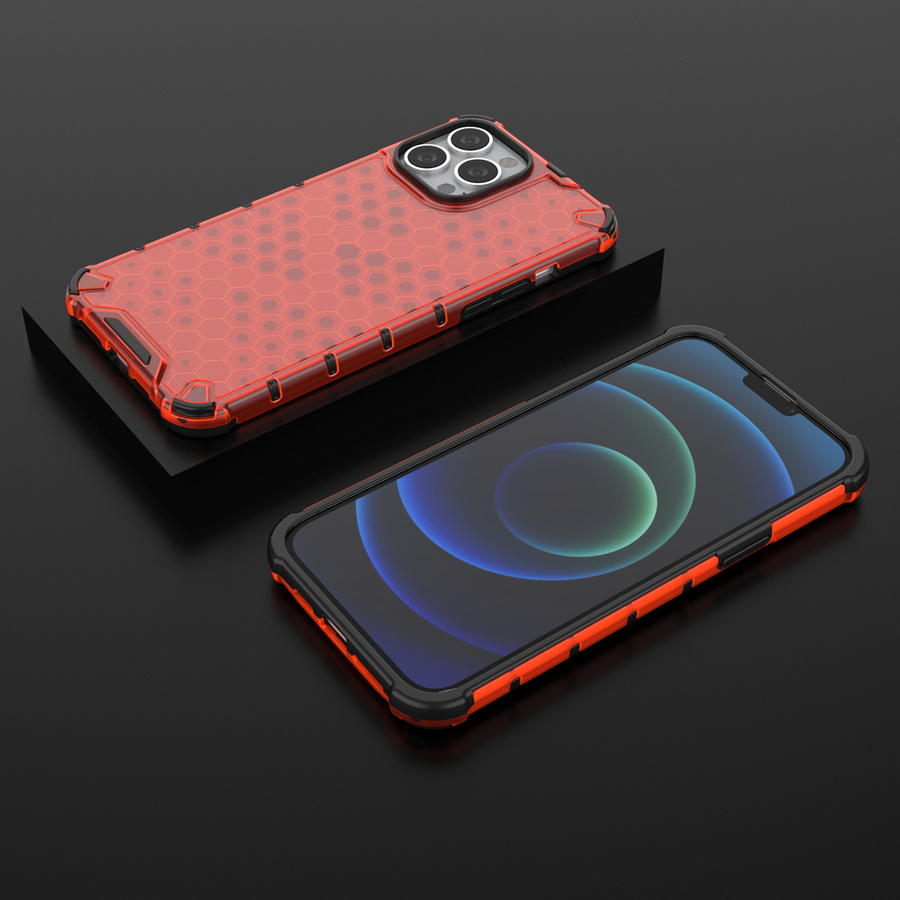 HONEYCOMB CASE ARMOR COVER WITH TPU BUMPER FOR IPHONE 13 PRO MAX RED