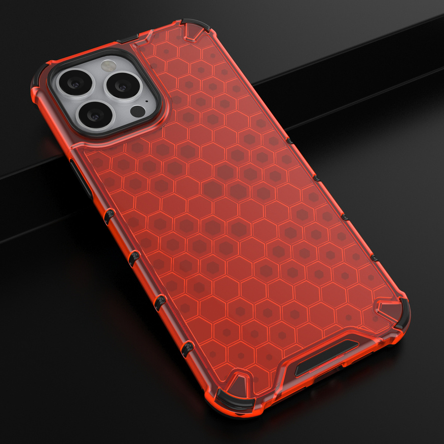 HONEYCOMB CASE ARMOR COVER WITH TPU BUMPER FOR IPHONE 13 PRO MAX RED