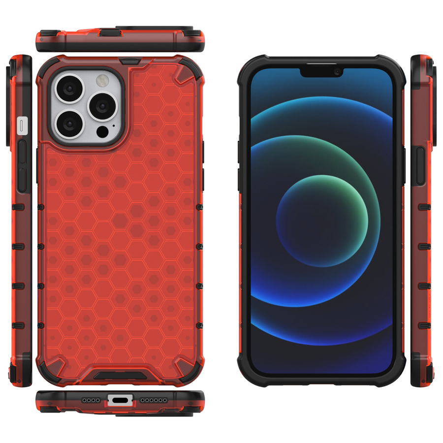 HONEYCOMB CASE ARMOR COVER WITH TPU BUMPER FOR IPHONE 13 PRO MAX RED