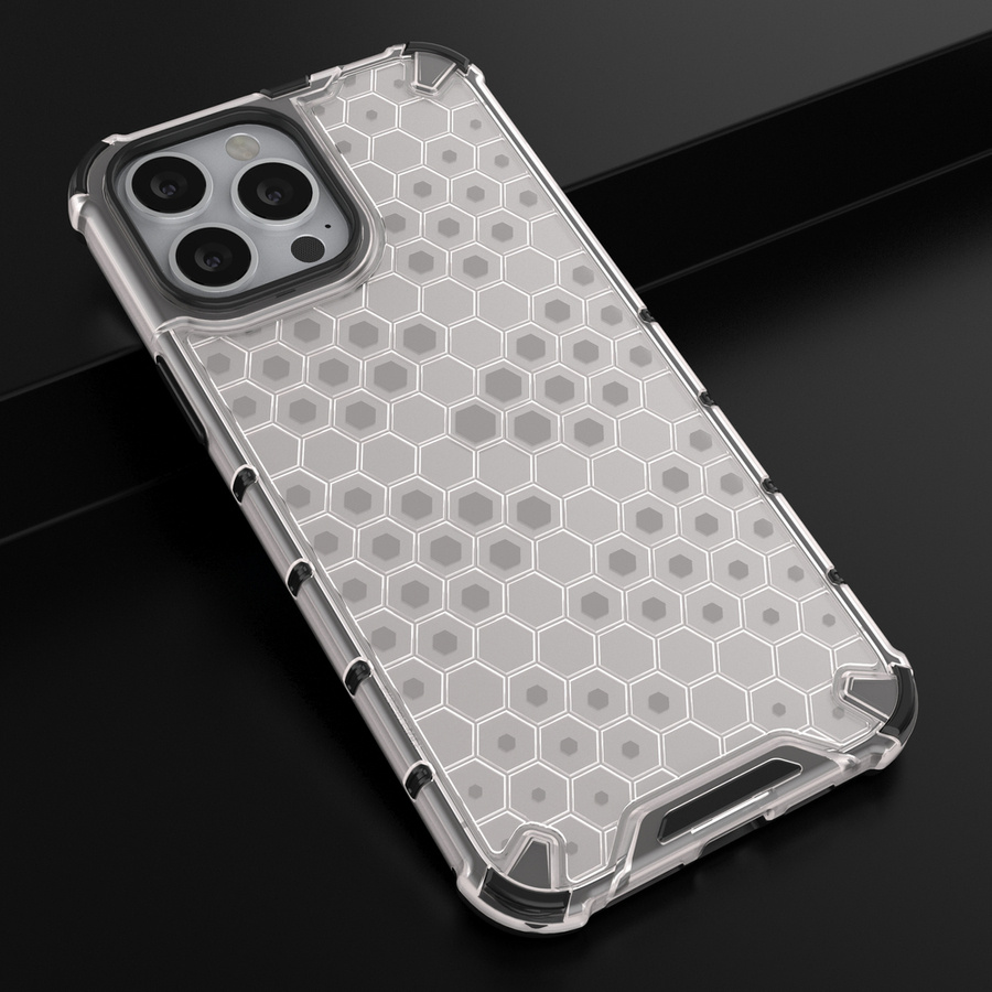 HONEYCOMB CASE ARMOR COVER WITH TPU BUMPER FOR IPHONE 13 PRO MAX TRANSPARENT