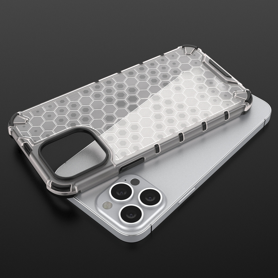 HONEYCOMB CASE ARMOR COVER WITH TPU BUMPER FOR IPHONE 13 PRO MAX TRANSPARENT