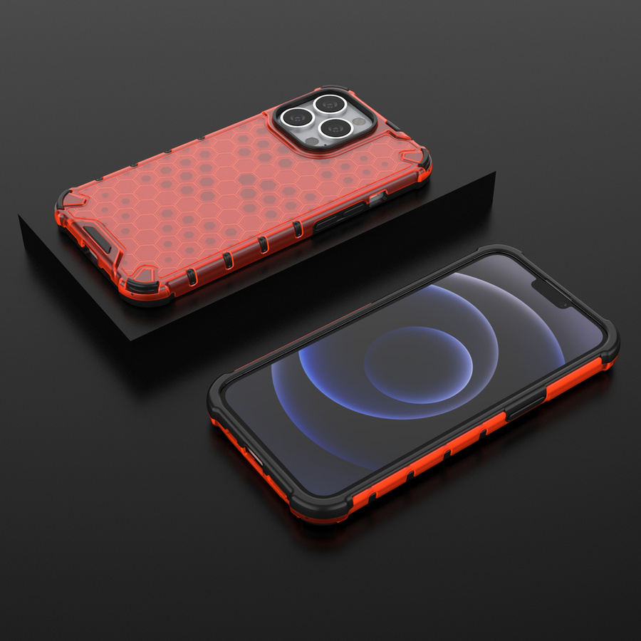 HONEYCOMB CASE ARMOR COVER WITH TPU BUMPER FOR IPHONE 13 PRO RED