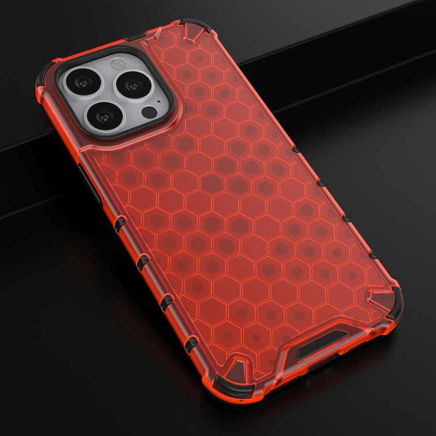 HONEYCOMB CASE ARMOR COVER WITH TPU BUMPER FOR IPHONE 13 PRO RED