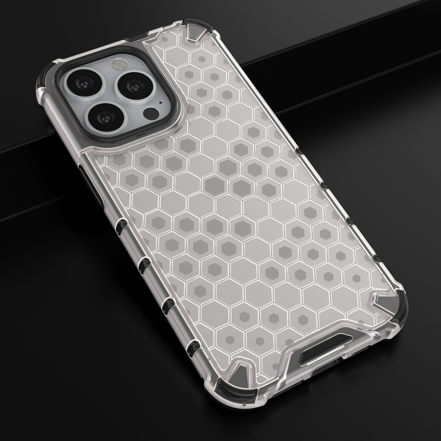 HONEYCOMB CASE ARMOR COVER WITH TPU BUMPER FOR IPHONE 13 PRO TRANSPARENT