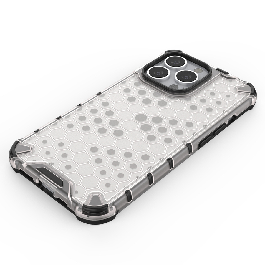 HONEYCOMB CASE ARMOR COVER WITH TPU BUMPER FOR IPHONE 13 PRO TRANSPARENT