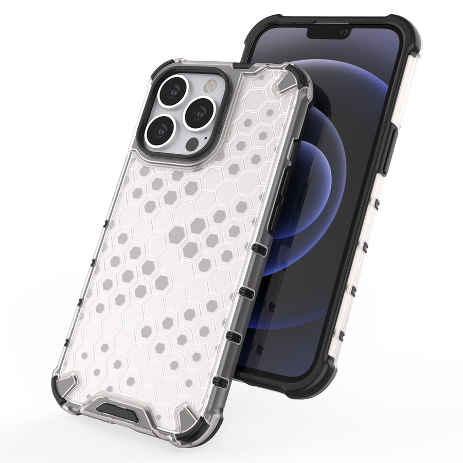 HONEYCOMB CASE ARMOR COVER WITH TPU BUMPER FOR IPHONE 13 PRO TRANSPARENT