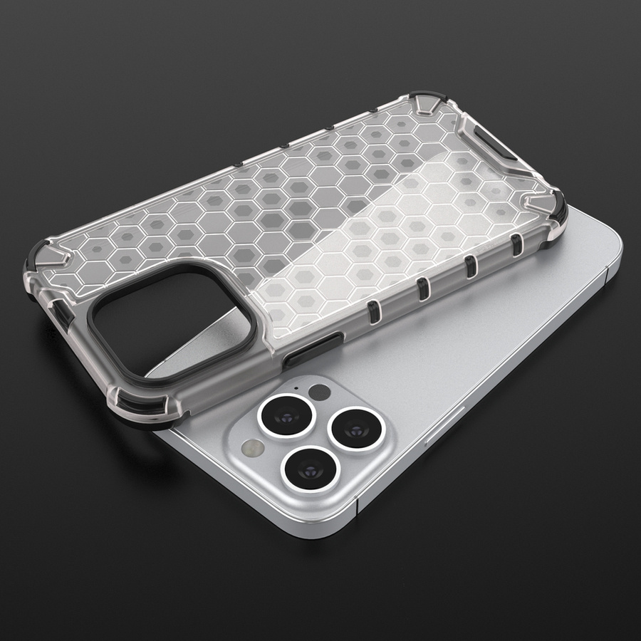 HONEYCOMB CASE ARMOR COVER WITH TPU BUMPER FOR IPHONE 13 PRO TRANSPARENT