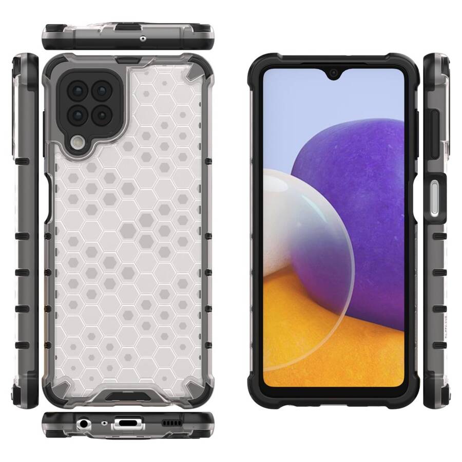 HONEYCOMB CASE ARMOR COVER WITH TPU BUMPER FOR SAMSUNG GALAXY A22 4G TRANSPARENT