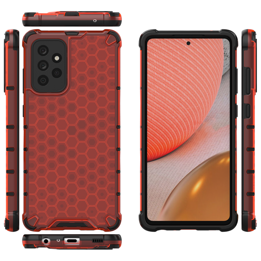 HONEYCOMB CASE ARMOR COVER WITH TPU BUMPER FOR SAMSUNG GALAXY A72 4G RED