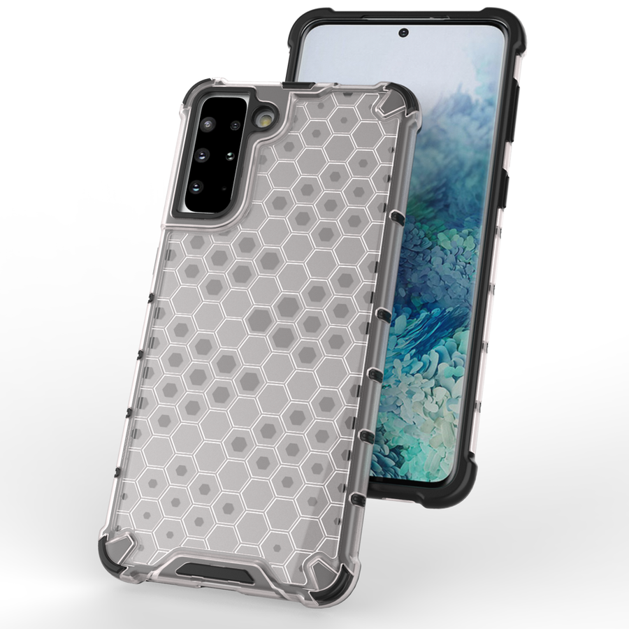 HONEYCOMB CASE ARMOR COVER WITH TPU BUMPER FOR SAMSUNG GALAXY S21+ 5G (S21 PLUS 5G) TRANSPARENT