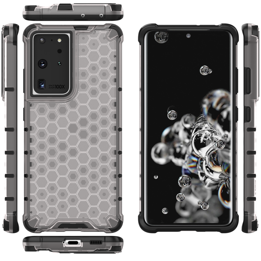 HONEYCOMB CASE ARMOR COVER WITH TPU BUMPER FOR SAMSUNG GALAXY S21 ULTRA 5G TRANSPARENT