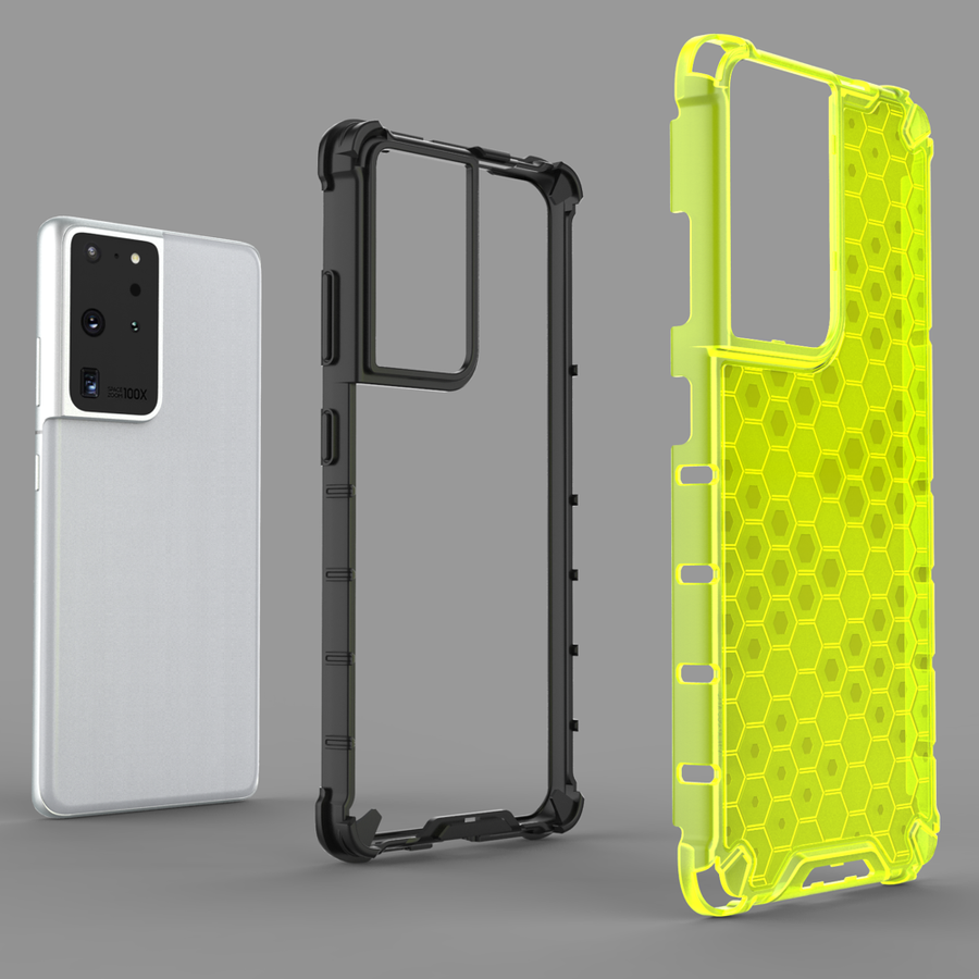 HONEYCOMB CASE ARMOR COVER WITH TPU BUMPER FOR SAMSUNG GALAXY S21 ULTRA 5G TRANSPARENT