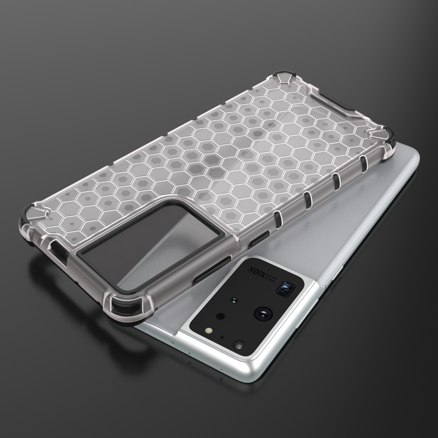 HONEYCOMB CASE ARMOR COVER WITH TPU BUMPER FOR SAMSUNG GALAXY S21 ULTRA 5G TRANSPARENT