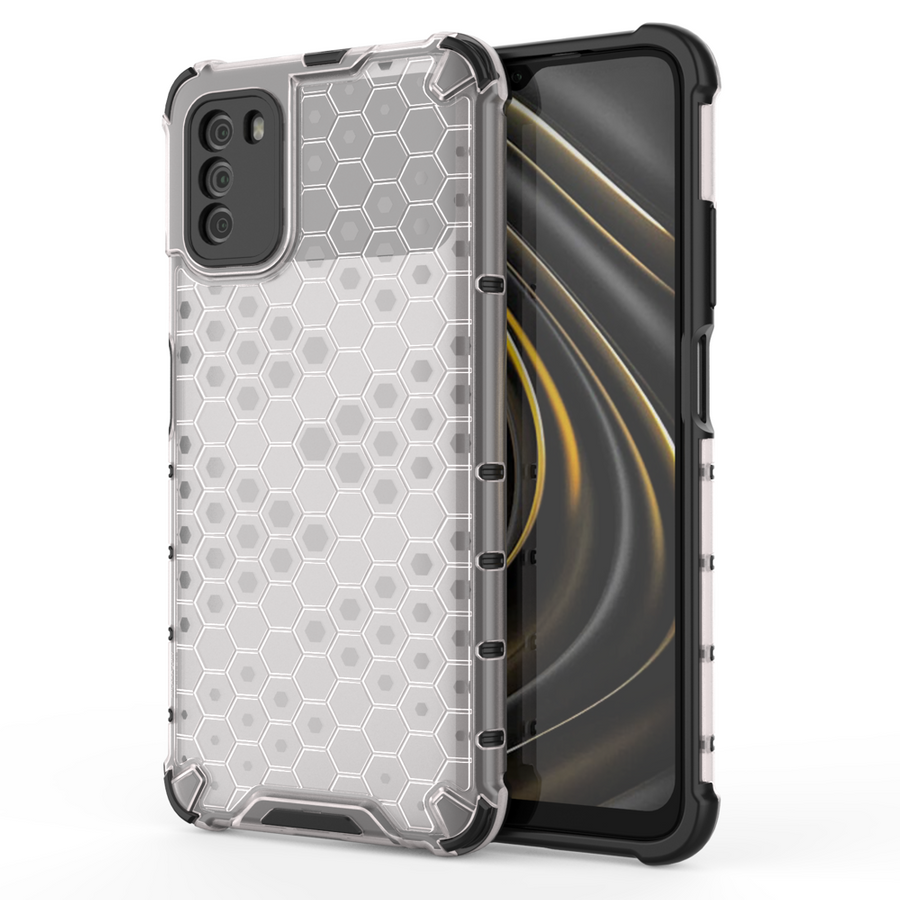 HONEYCOMB CASE ARMOR COVER WITH TPU BUMPER FOR XIAOMI POCO M3 TRANSPARENT