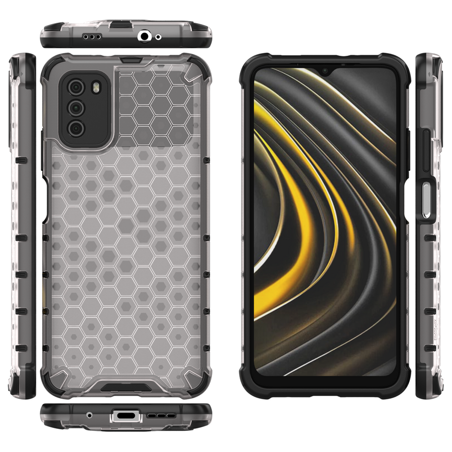 HONEYCOMB CASE ARMOR COVER WITH TPU BUMPER FOR XIAOMI POCO M3 TRANSPARENT