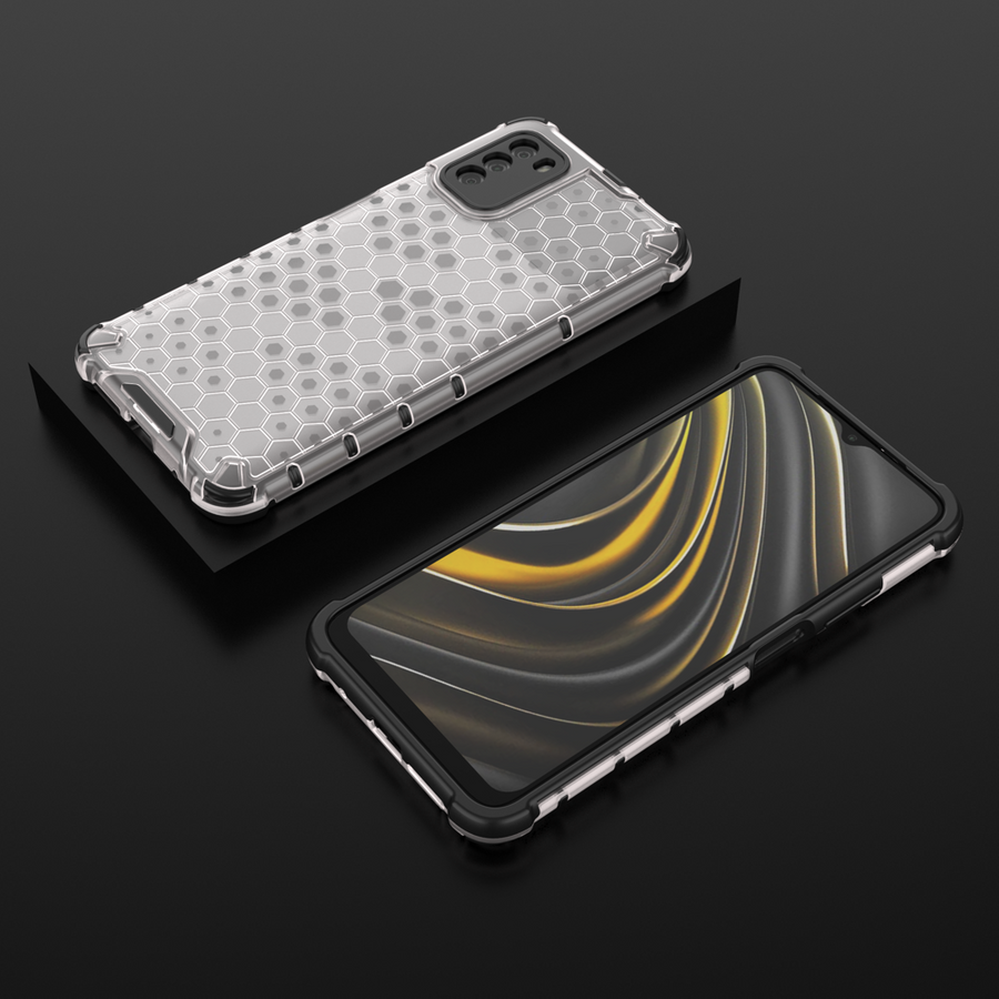 HONEYCOMB CASE ARMOR COVER WITH TPU BUMPER FOR XIAOMI POCO M3 TRANSPARENT