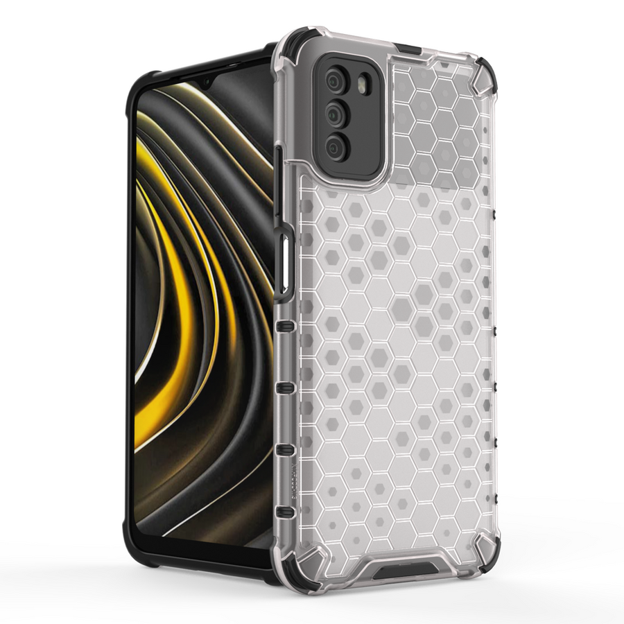 HONEYCOMB CASE ARMOR COVER WITH TPU BUMPER FOR XIAOMI POCO M3 TRANSPARENT