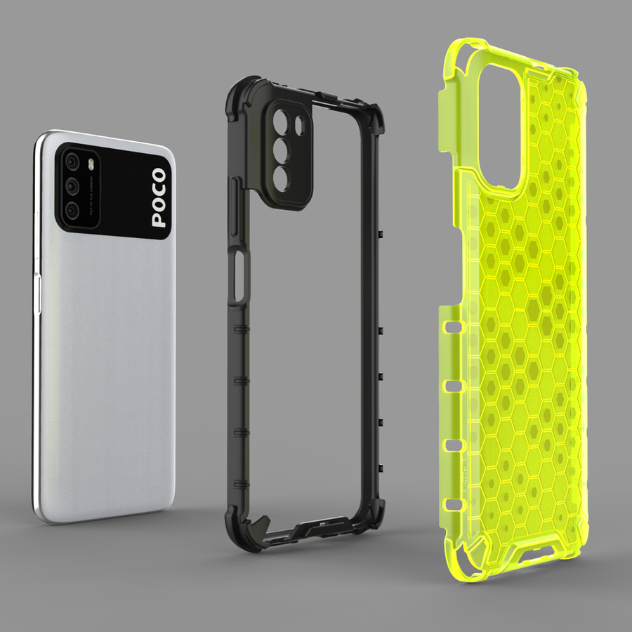 HONEYCOMB CASE ARMOR COVER WITH TPU BUMPER FOR XIAOMI POCO M3 TRANSPARENT