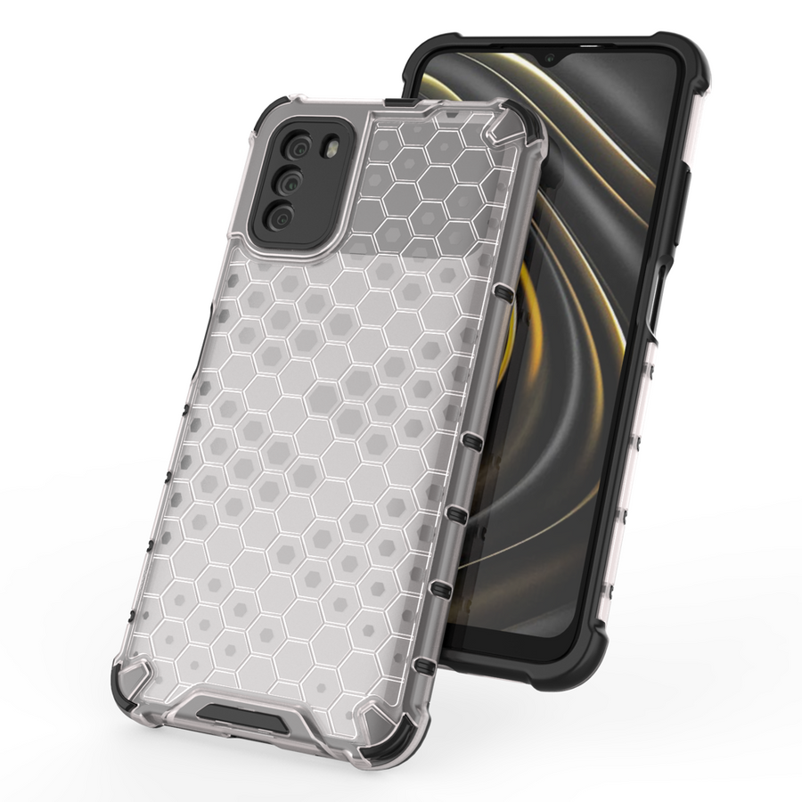 HONEYCOMB CASE ARMOR COVER WITH TPU BUMPER FOR XIAOMI POCO M3 TRANSPARENT