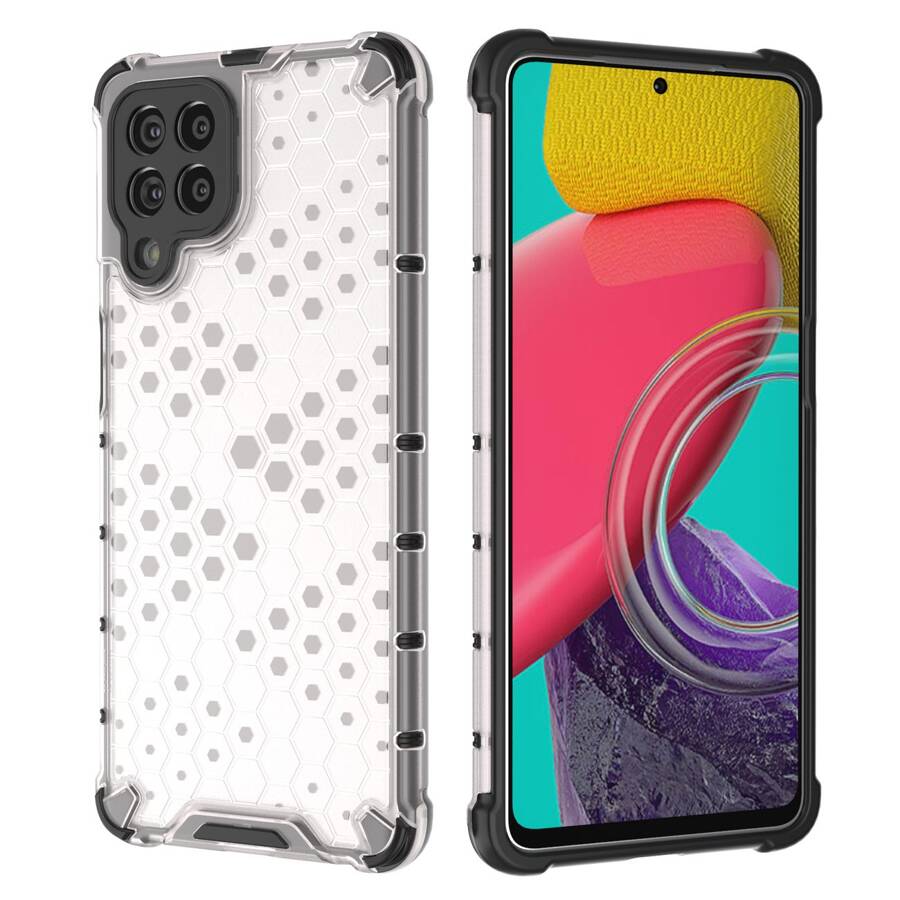 HONEYCOMB CASE ARMORED COVER WITH A GEL FRAME FOR SAMSUNG GALAXY M53 5G TRANSPARENT