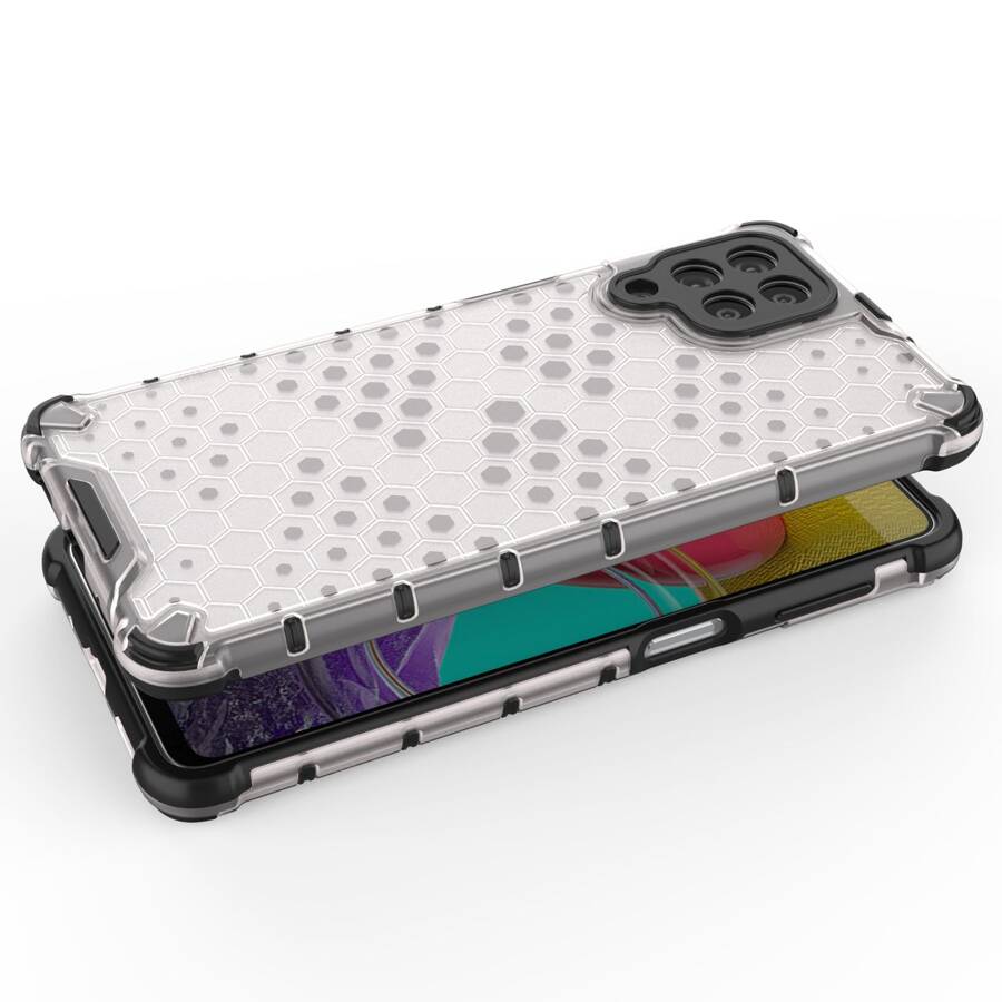 HONEYCOMB CASE ARMORED COVER WITH A GEL FRAME FOR SAMSUNG GALAXY M53 5G TRANSPARENT