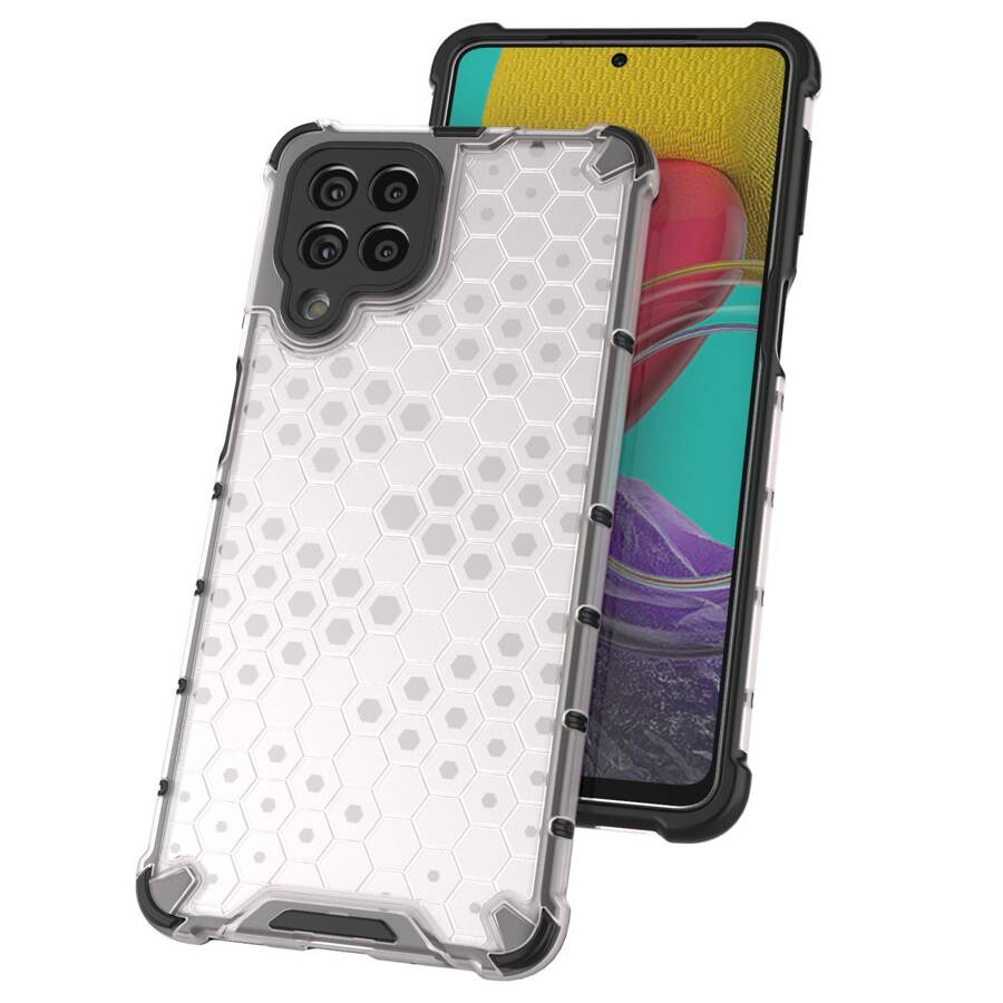 HONEYCOMB CASE ARMORED COVER WITH A GEL FRAME FOR SAMSUNG GALAXY M53 5G TRANSPARENT