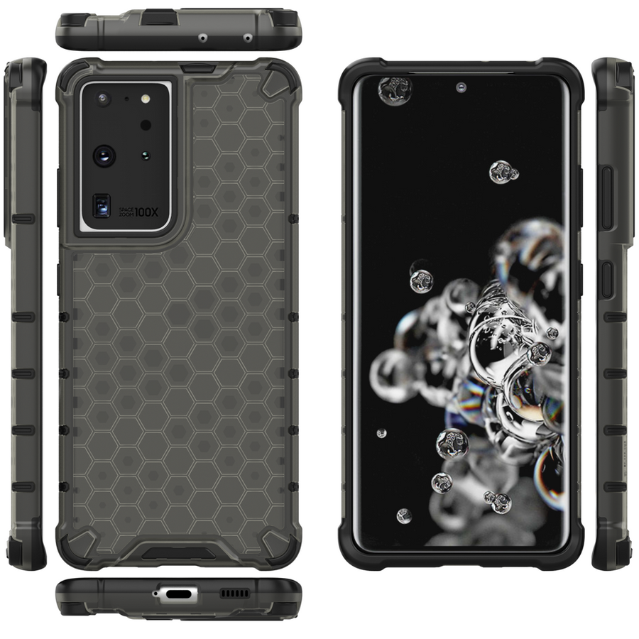 HONEYCOMB CASE ARMORED COVER WITH A GEL FRAME FOR SAMSUNG GALAXY S22 ULTRA BLACK