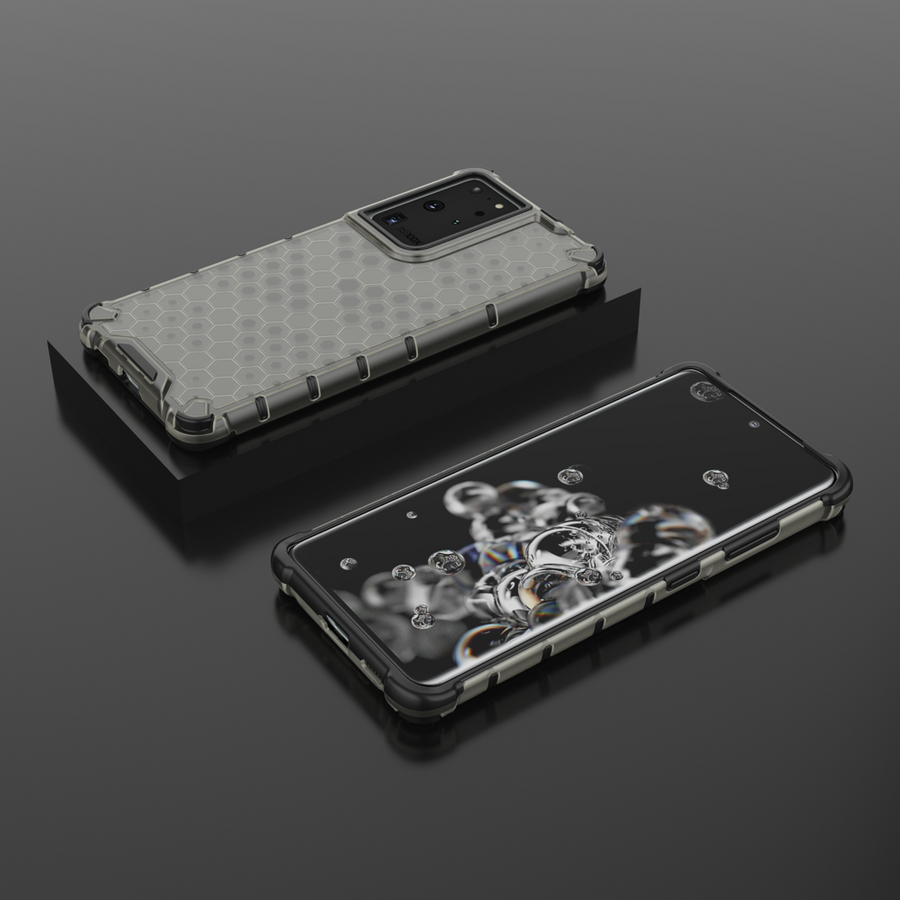 HONEYCOMB CASE ARMORED COVER WITH A GEL FRAME FOR SAMSUNG GALAXY S22 ULTRA BLACK