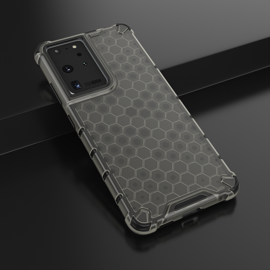 HONEYCOMB CASE ARMORED COVER WITH A GEL FRAME FOR SAMSUNG GALAXY S22 ULTRA BLACK