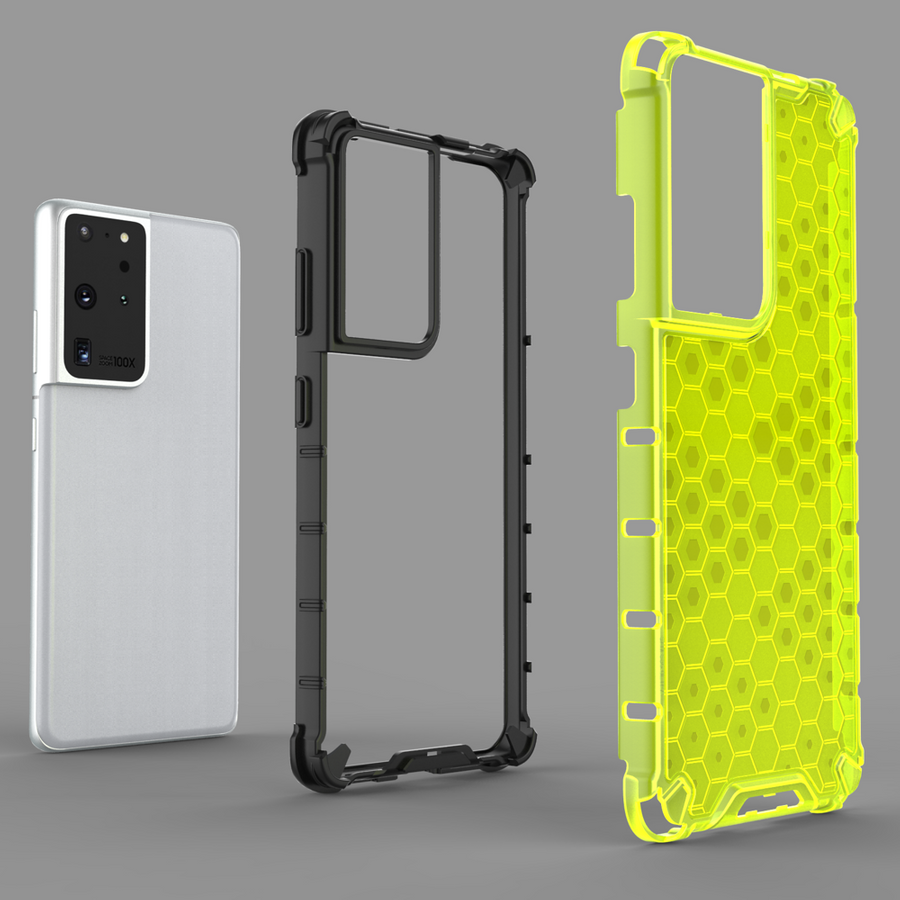 HONEYCOMB CASE ARMORED COVER WITH A GEL FRAME FOR SAMSUNG GALAXY S22 ULTRA BLACK