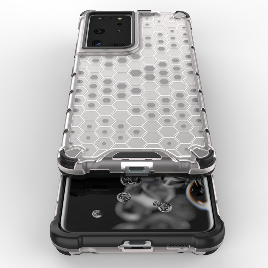 HONEYCOMB CASE ARMORED COVER WITH A GEL FRAME FOR SAMSUNG GALAXY S22 ULTRA BLACK