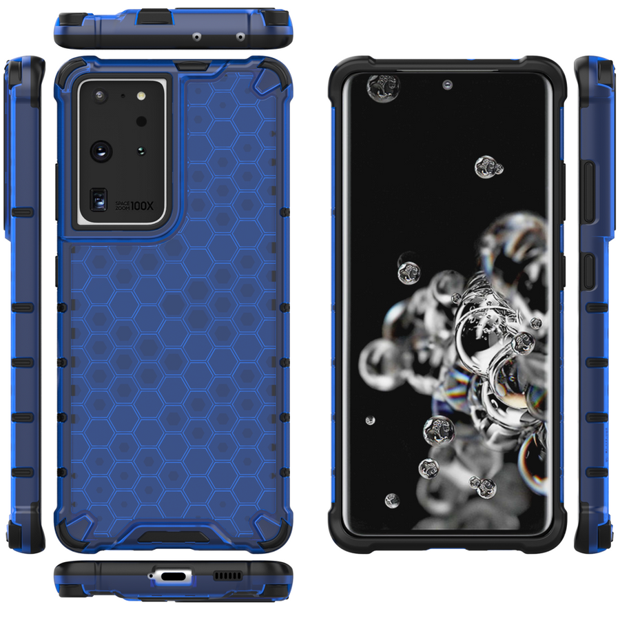 HONEYCOMB CASE ARMORED COVER WITH A GEL FRAME FOR SAMSUNG GALAXY S22 ULTRA BLUE