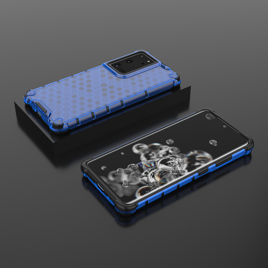 HONEYCOMB CASE ARMORED COVER WITH A GEL FRAME FOR SAMSUNG GALAXY S22 ULTRA BLUE