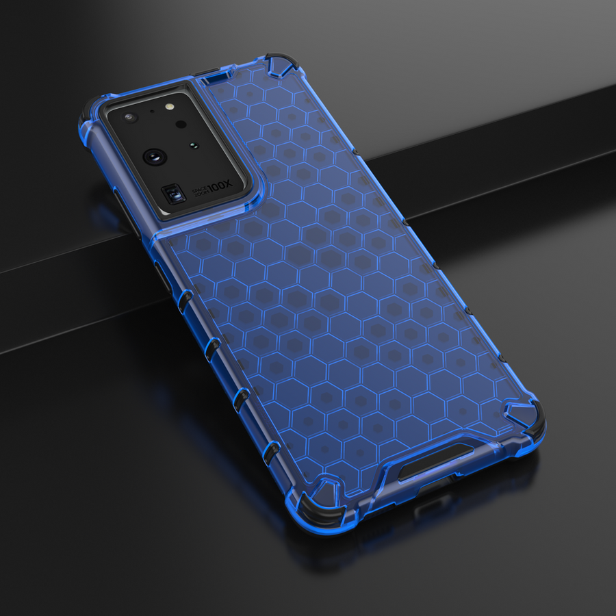 HONEYCOMB CASE ARMORED COVER WITH A GEL FRAME FOR SAMSUNG GALAXY S22 ULTRA BLUE