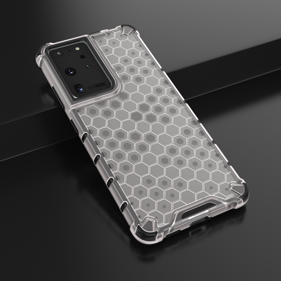 HONEYCOMB CASE ARMORED COVER WITH A GEL FRAME FOR SAMSUNG GALAXY S22 ULTRA TRANSPARENT