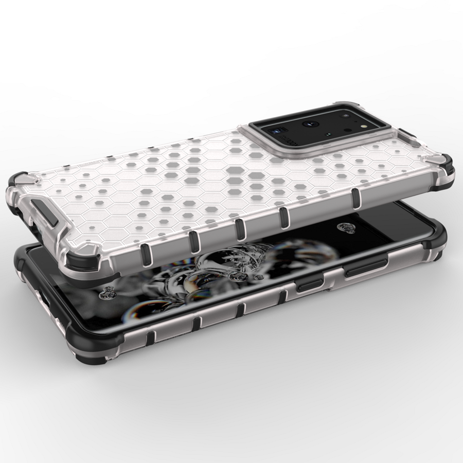 HONEYCOMB CASE ARMORED COVER WITH A GEL FRAME FOR SAMSUNG GALAXY S22 ULTRA TRANSPARENT