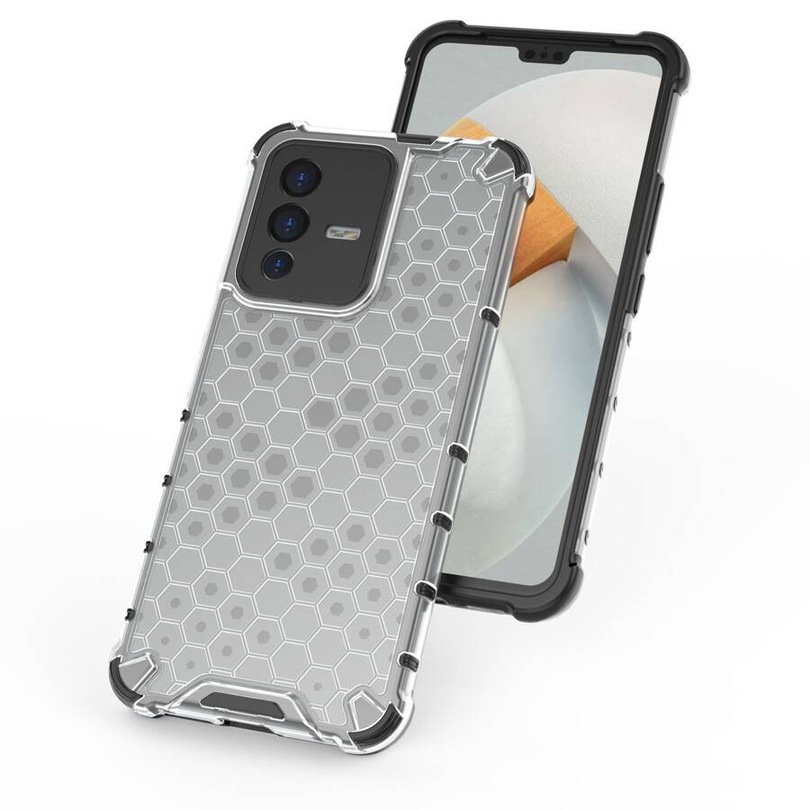 HONEYCOMB CASE ARMORED COVER WITH A GEL FRAME FOR VIVO V23 5G TRANSPARENT