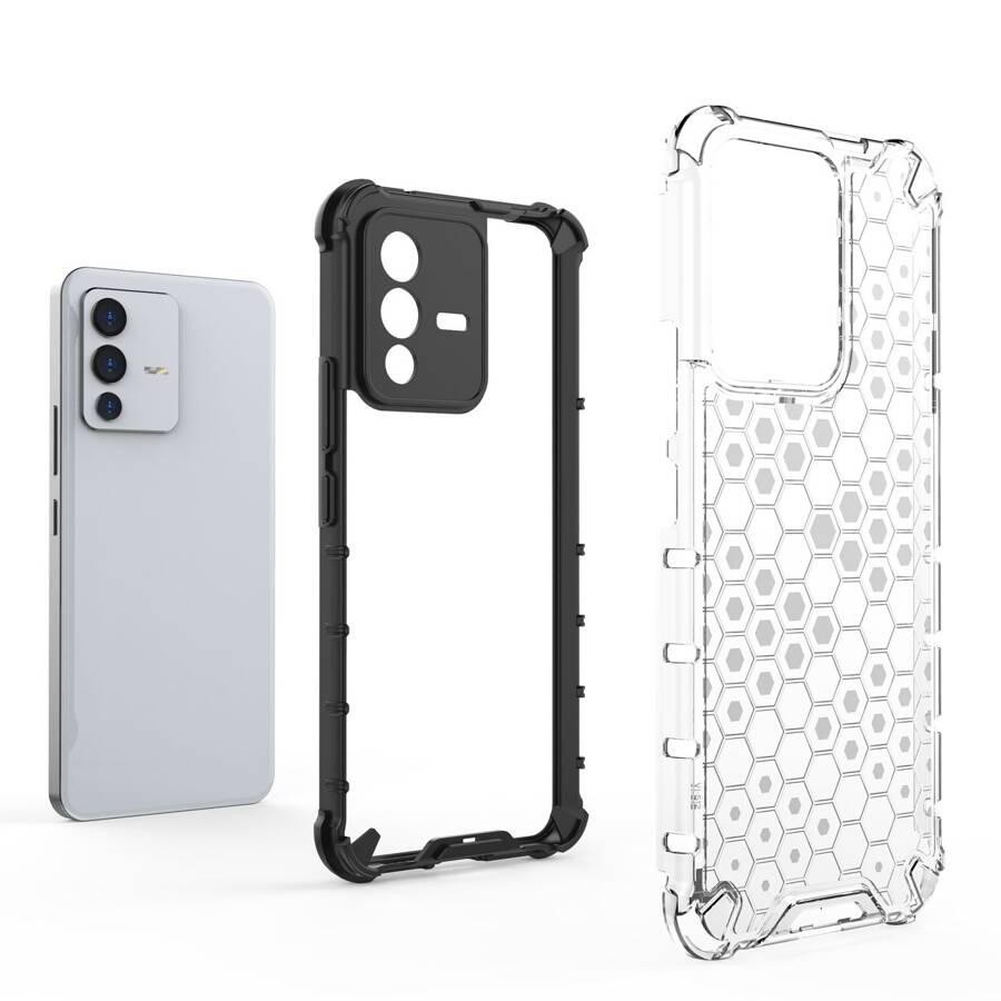 HONEYCOMB CASE ARMORED COVER WITH A GEL FRAME FOR VIVO V23 5G TRANSPARENT