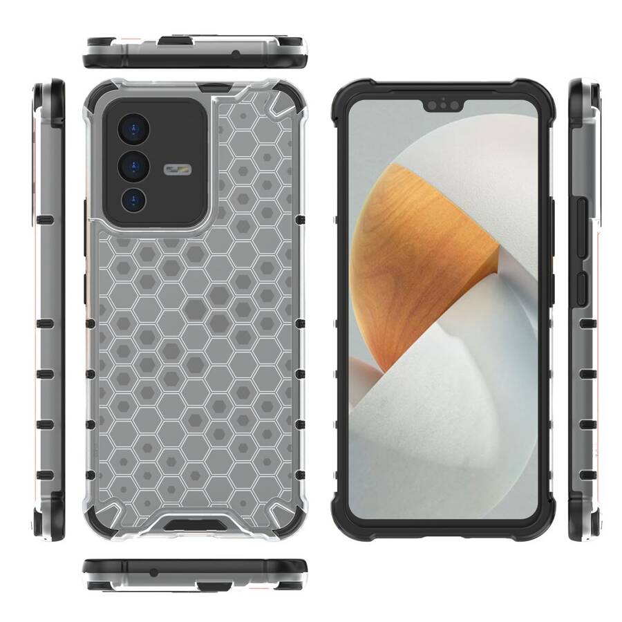 HONEYCOMB CASE ARMORED COVER WITH A GEL FRAME FOR VIVO V23 5G TRANSPARENT