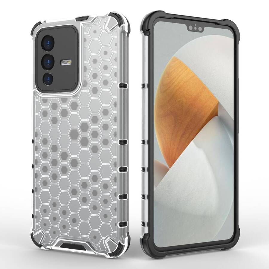 HONEYCOMB CASE ARMORED COVER WITH A GEL FRAME FOR VIVO V23 5G TRANSPARENT