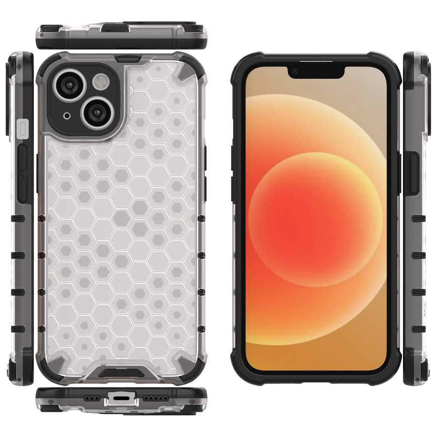 HONEYCOMB CASE FOR IPHONE 14 ARMORED HYBRID COVER TRANSPARENT