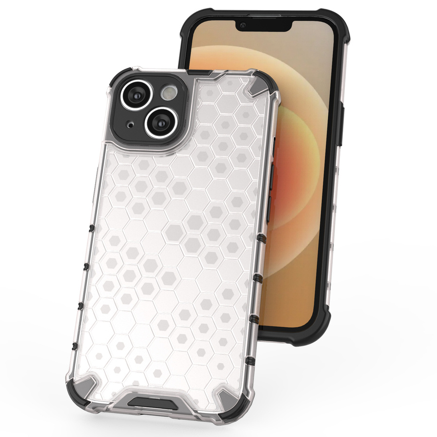 HONEYCOMB CASE FOR IPHONE 14 ARMORED HYBRID COVER TRANSPARENT