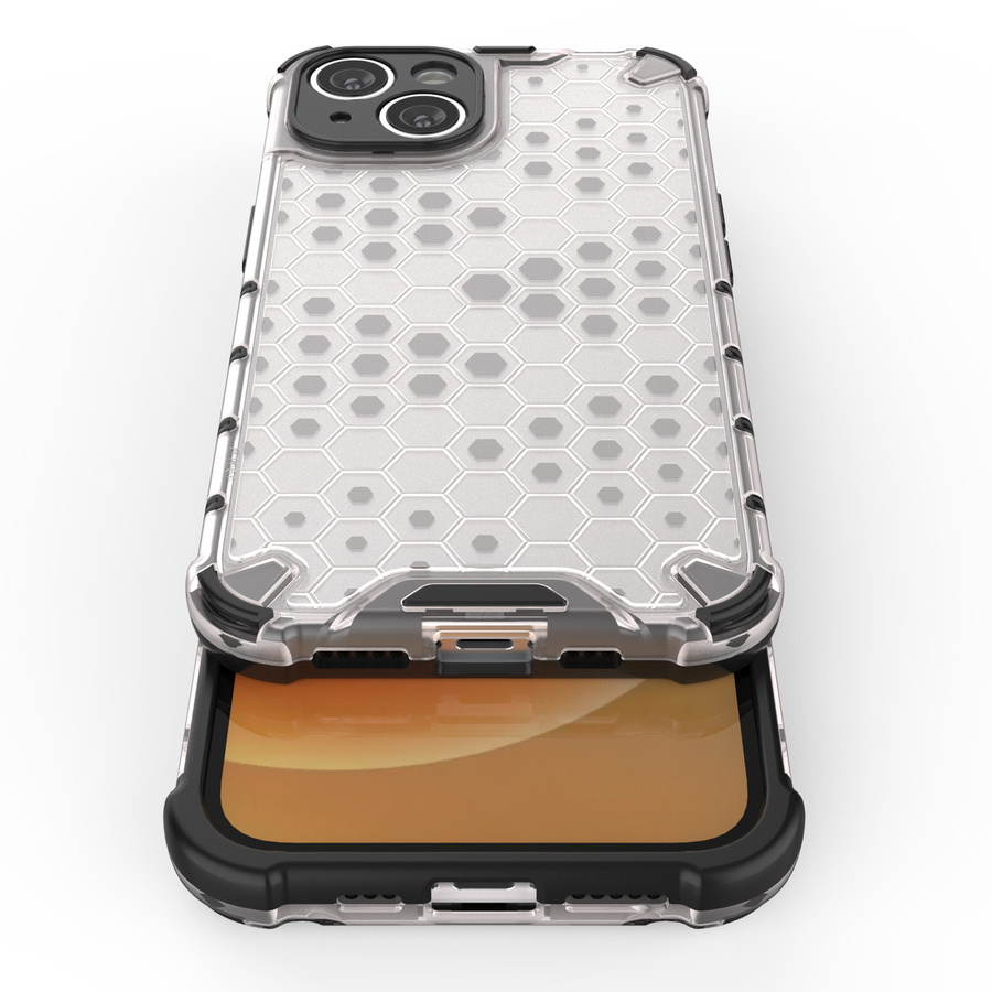 HONEYCOMB CASE FOR IPHONE 14 ARMORED HYBRID COVER TRANSPARENT