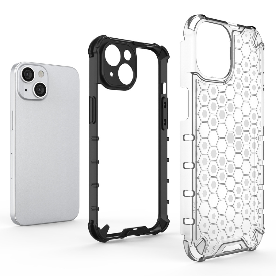 HONEYCOMB CASE FOR IPHONE 14 PLUS ARMORED HYBRID COVER BLACK