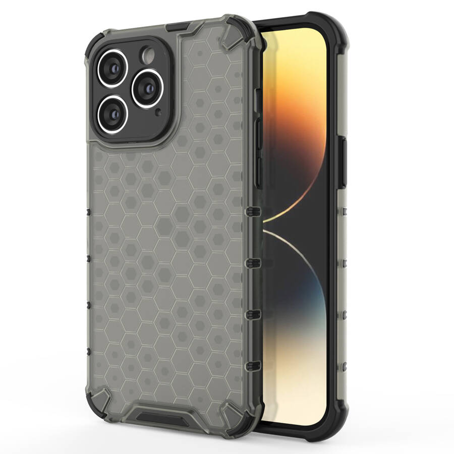 HONEYCOMB CASE FOR IPHONE 14 PRO ARMORED HYBRID COVER BLACK